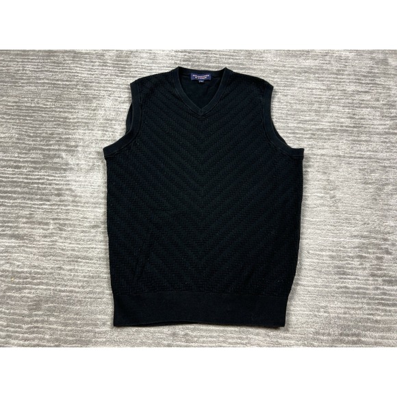 Roundtree & Yorke Sweater Mens Medium Black‎ V-Neck Sleeveless 100% Cotton - Picture 1 of 12